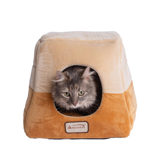 Armarkat 2-In-1 Cat Bed Cave Shape And cuddle Pet Bed, Brown/Beige