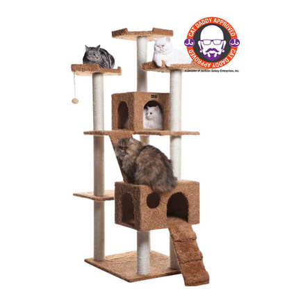 Armarkat 74" Multi-Level Real Wood Cat Tree Large Cat Play Furniture With SratchhIng Posts, Large Playforms, A7407 Ochre Brown