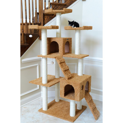Armarkat 74" Multi-Level Real Wood Cat Tree Large Cat Play Furniture With SratchhIng Posts, Large Playforms, A7407 Ochre Brown
