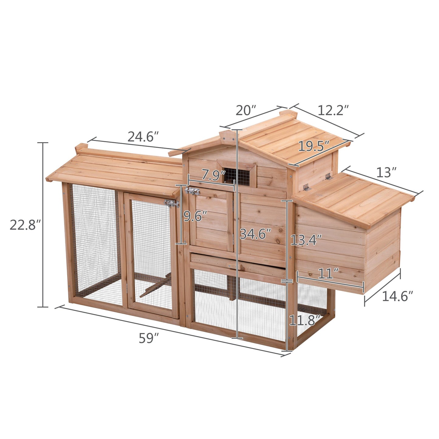 Rabbit Hutch Chicken Coop Outdoor Wooden Pet Bunny House with Ventilation Gridding Fences Openable Door Crib for 2 Rabbits