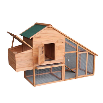 75&quot; Wooden Chicken Coop Rabbit Poultry Cage Habitat 2-Tier Waterproof Roof with Egg Case &amp; Tray &amp; Running Cage[US-Stock]