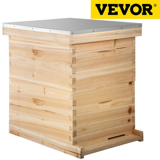 VEVOR Bees Box Langstroth Wooden Kit Bee Nest Beekeeping Equipment Beekeeper Tool for Bee Hive Supply Nest Frame with Metal Roof