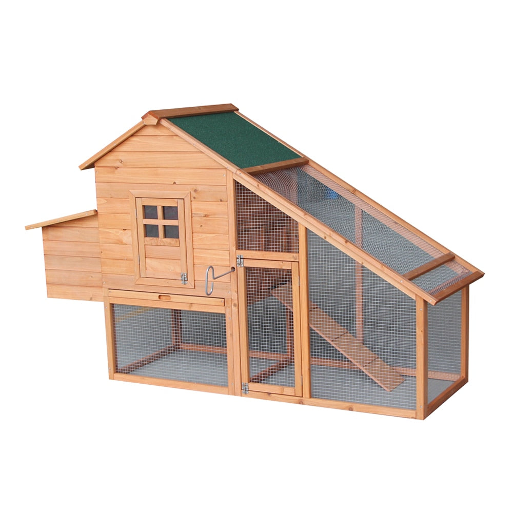 75&quot; Wooden Chicken Coop Rabbit Poultry Cage Habitat 2-Tier Waterproof Roof with Egg Case &amp; Tray &amp; Running Cage[US-Stock]
