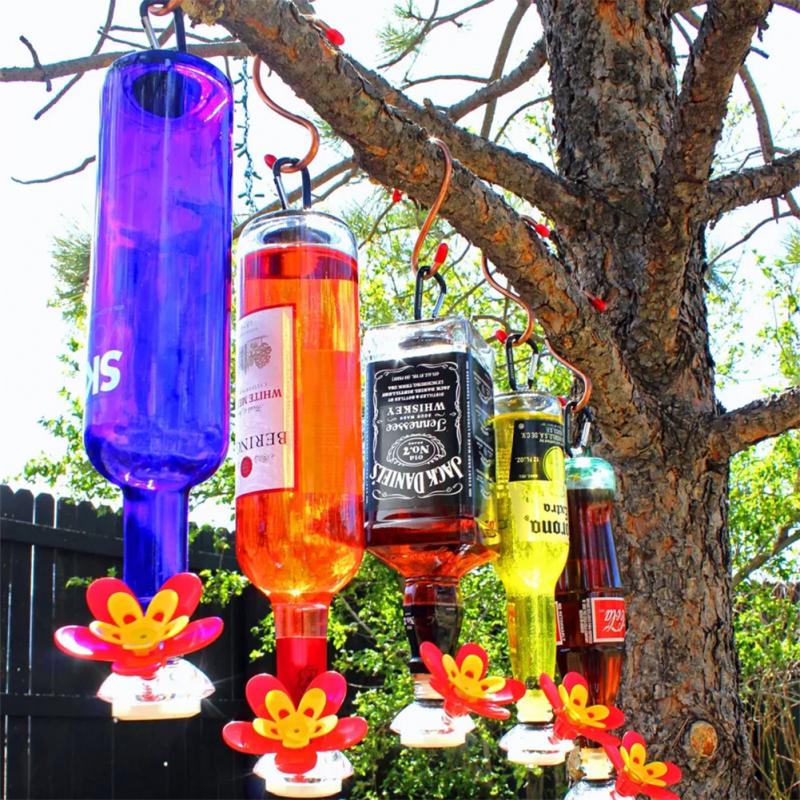 Flower Hummingbird Feeder Bird Seed Green DIY Wine Bottle Hummingbird Feeder Capacity Garden Decor Supplies Outdoor Accessories