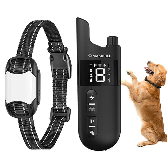 MASBRILL Dog Collar IPX7 Waterproof Rechargeable Electric Pet Remote Control with LCD Display Shock Vibration Sound collar dogs