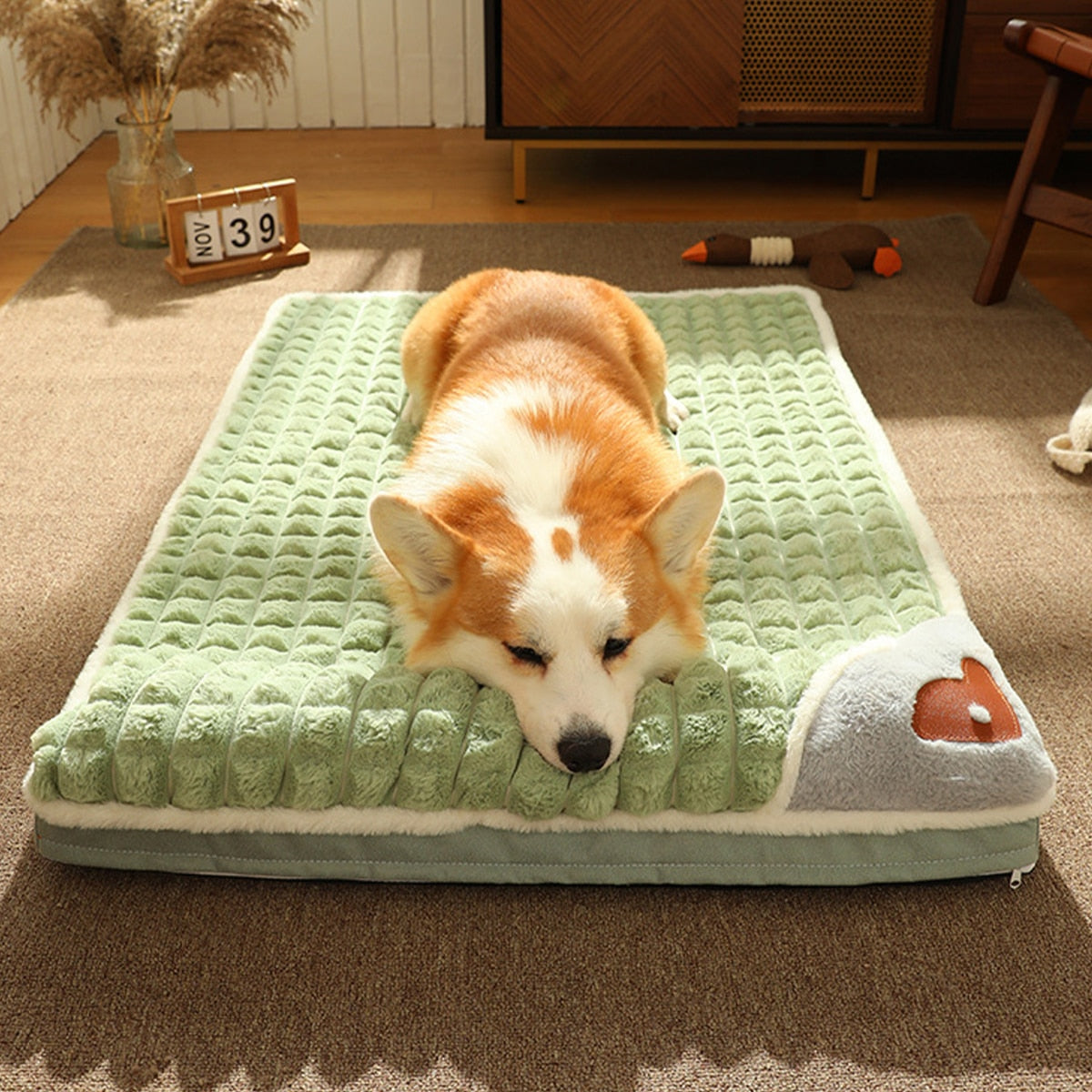 Orthopedic Dog Bed with Pillow Removable Washable Pets Sleeping Mat Anti-Slip Comfy Kennel Pad Thicken Sponge Cat Puppy Cushion