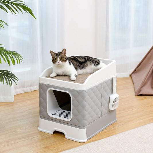 Big Size Cat Litter Box with Scratching Board Pet Supplies Enclosed Drawer Style Cat Toilet Pan with Top Nest Scoop