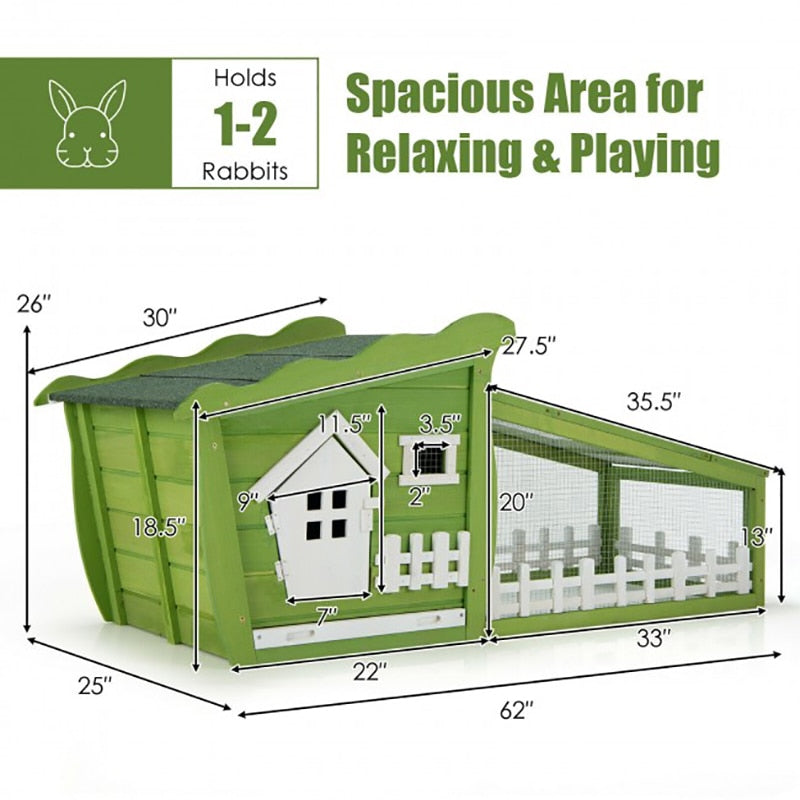 62 Inch Wooden Rabbit Hutch with Pull Out Tray Rabbit Accessories Small Animal Cage Rabbits House