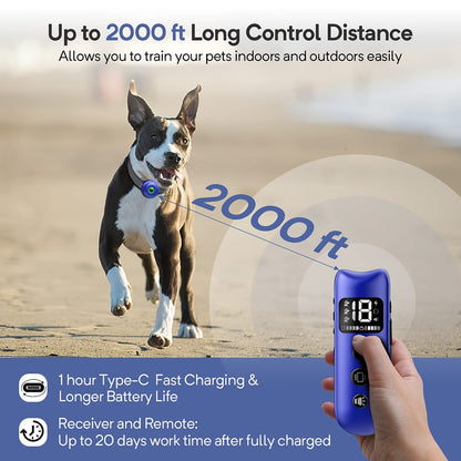 TinMiu Electric Dog Training Collar 2000ft Remote Control IPX7 Waterproof Rechargeable Vibration Anti Bark Shock Collars For Dog