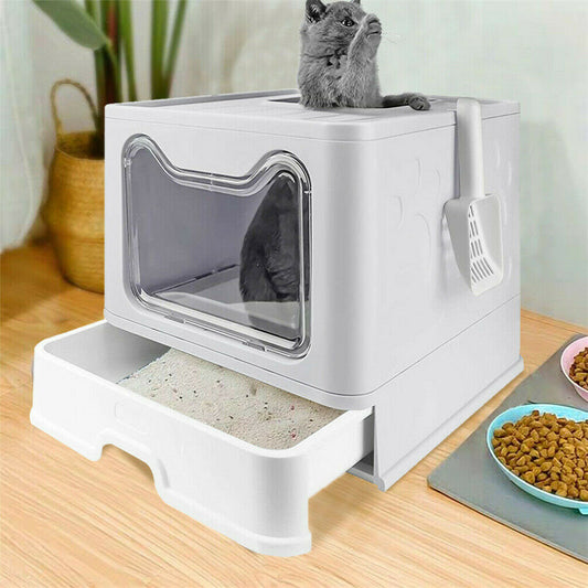 Top Entry Cat Litter Box with Lid Foldable  Including Plastic Scoop