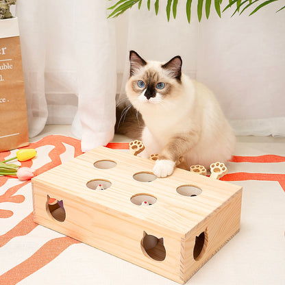 Meow cpet cat Fun Cat Toys Interactive Whack-a-mole Solid Wood Toys for Indoor Cats Kitten Catch Mice Game
